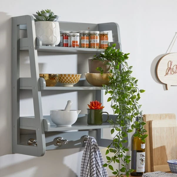 Lloyd Pascal Jasper Grey Wall Mounted Shelves With Chrome Hooks 2 Lloyd Pascal Jasper Grey Wall Mounted Shelves With Chrome Hooks - Image 2
