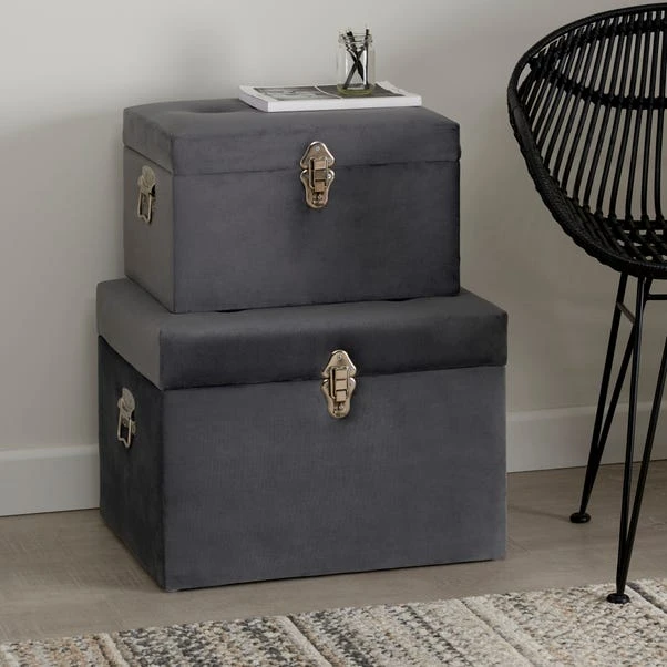 Dunelm Luxe Grey Velvet Storage Trunk 2 Dunelm Luxe Grey Velvet Storage Trunk - Image 2