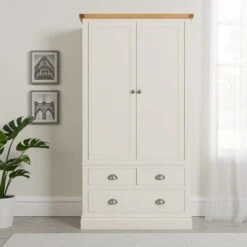 Dunelm Compton Double 3 Drawer Wardrobe, Ivory & Oak