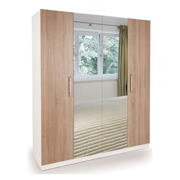 Harmony Euston 4 Door Wardrobe, White & Mirrored 1 Harmony Euston 4 Door Wardrobe, White & Mirrored