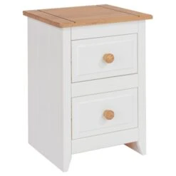 Core Capri Small 2 Drawer Bedside Table, White & Pine