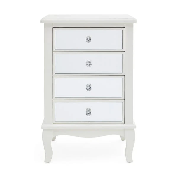 Dunelm Palais 4 Drawer Bedside Table, Ivory & Mirrored 1 Dunelm Palais 4 Drawer Bedside Table, Ivory & Mirrored