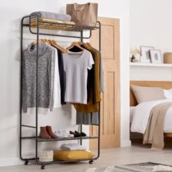 Dunelm Black Metal Clothes Rail With Shelving