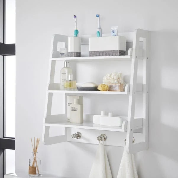 Lloyd Pascal Jasper White Wall Mounted Shelves With Chrome Hooks 1 Lloyd Pascal Jasper White Wall Mounted Shelves With Chrome Hooks