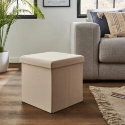 Dunelm Foldable Cream Cube Ottoman