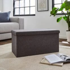 Dunelm Foldable Ottoman Faux Linen Grey