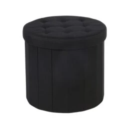 Dunelm Round Black Faux Leather Shoe Ottoman