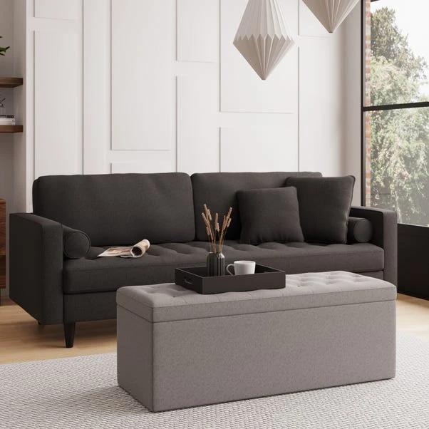 Dunelm Oswald Faux Wool Buttoned Ottoman Bench 1 Dunelm Oswald Faux Wool Buttoned Ottoman Bench