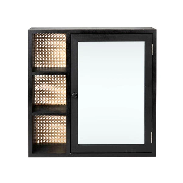 Dunelm French Cane Black Mirror Cabinet 2 Dunelm French Cane Black Mirror Cabinet - Image 2