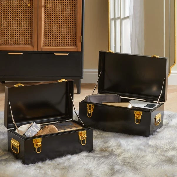 Dunelm Set Of 2 Black Metal Trunk 1 Dunelm Set Of 2 Black Metal Trunk