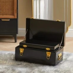 Dunelm Set Of 2 Black Metal Trunk 7 Dunelm Set Of 2 Black Metal Trunk -The Furniture Store 30754090 alt02