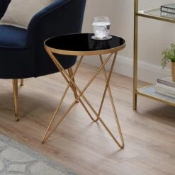 Dunelm Zoey Black Top Gold Effect Side Table