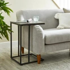 Dunelm Charlie Concrete Effect C-Shaped Side Table