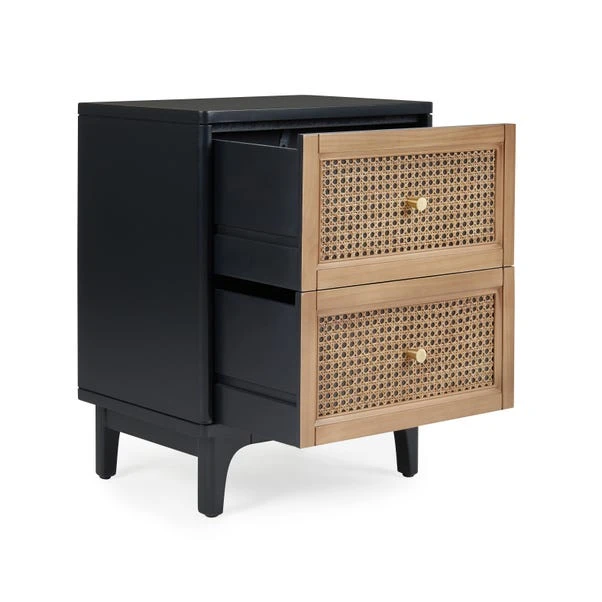 Dunelm Franco 2 Drawer Bedside Table, Black & Cane 2 Dunelm Franco 2 Drawer Bedside Table, Black & Cane - Image 2
