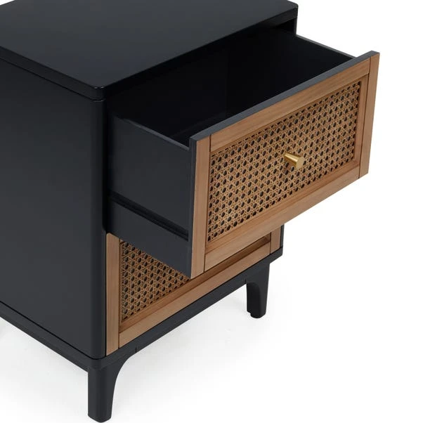 Dunelm Franco 2 Drawer Bedside Table, Black & Cane 3 Dunelm Franco 2 Drawer Bedside Table, Black & Cane - Image 3