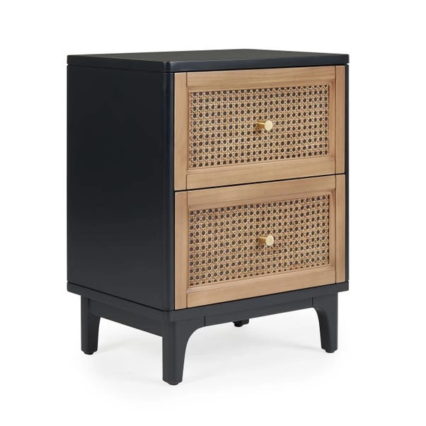 Dunelm Franco 2 Drawer Bedside Table, Black & Cane 6 Dunelm Franco 2 Drawer Bedside Table, Black & Cane - Image 6