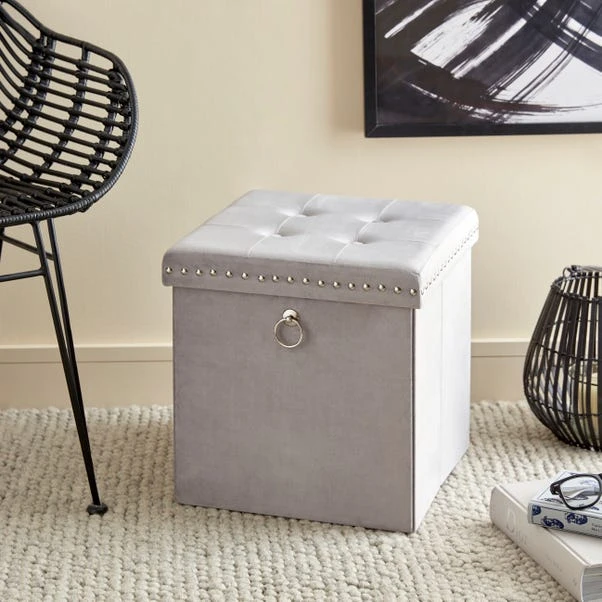 Dunelm Luxe Traveller Grey Velvet Cube 1 Dunelm Luxe Traveller Grey Velvet Cube