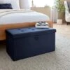 Dunelm Luxe Traveller Navy Velvet Ottoman