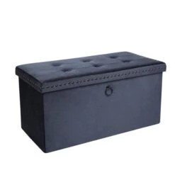 Dunelm Luxe Traveller Navy Velvet Ottoman -The Furniture Store 30769867 alt03