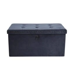 Dunelm Luxe Traveller Navy Velvet Ottoman -The Furniture Store 30769867 alt04