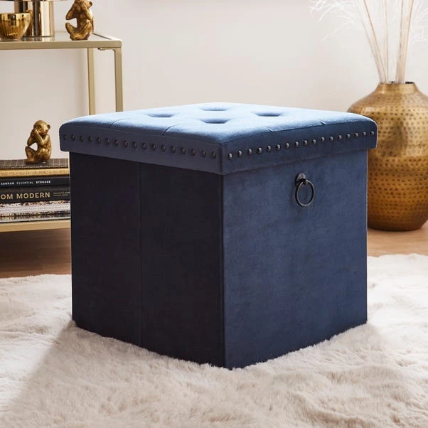 Dunelm Luxe Traveller Navy Velvet Cube 1 Dunelm Luxe Traveller Navy Velvet Cube