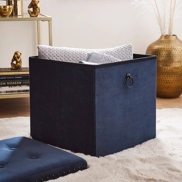 Dunelm Luxe Traveller Navy Velvet Cube 2 Dunelm Luxe Traveller Navy Velvet Cube - Image 2