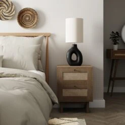 Dunelm Indi 2 Drawer Bedside Table, Mango Wood