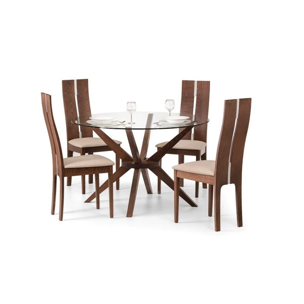 Julian Bowen Chelsea Small Round Glass Dining Table With 4 Cayman Dining Chairs 1 Julian Bowen Chelsea Small Round Glass Dining Table With 4 Cayman Dining Chairs
