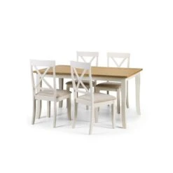 Julian Bowen Davenport Rectangular Dining Table With 4 Dining Chairs Ivory With Oak -The Furniture Store 30794218 alt03