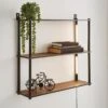 Dunelm Fulton Wall Unit With LED Lights Rustic Pine